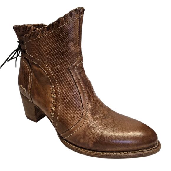 Bed|Stu Bia Tan Dip Dye Leather Ankle Boot Western Boho Festival Size 9 - Picture 1 of 12